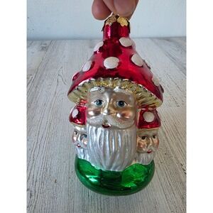 Vintage Santa mushroom glass ornament toadstool unique glitter Xmas tree